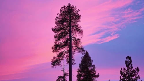 Tranquil Sunset Landscape with Pine Tree