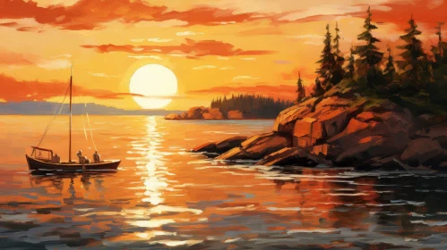 Tranquil Sunset Painting in Warm Colors
