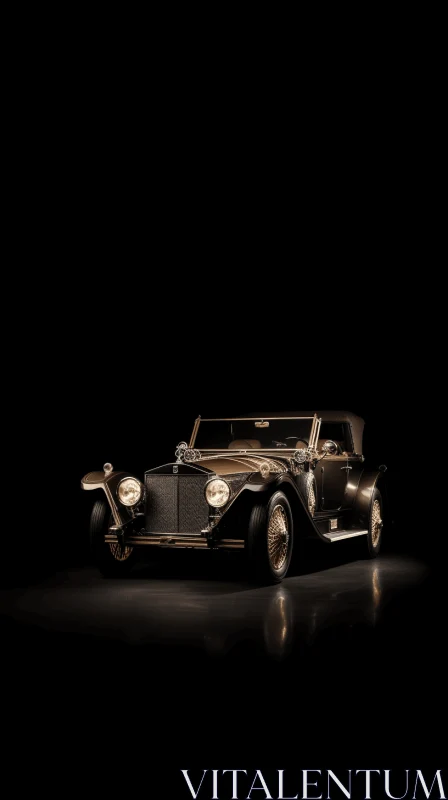 Antique Gold Car on Black Background AI Image