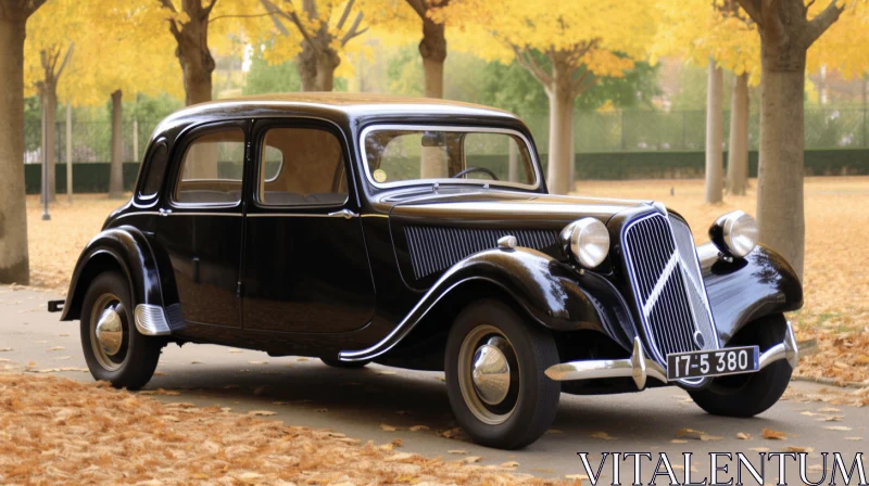 Black Car with Leaves - Classic Elegance in Amber and Indigo AI Image