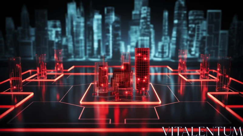 Futuristic Cityscape: Red Glowing Skyscrapers | 3D Illustration AI Image