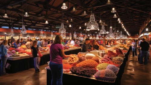 Indoor Market Scene - Shopping and Bustling Activity
