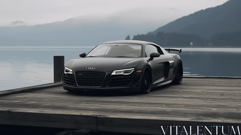 Black Audi R8 on Dock by the Lake - Simplicity and Eerily Realistic Art AI Image