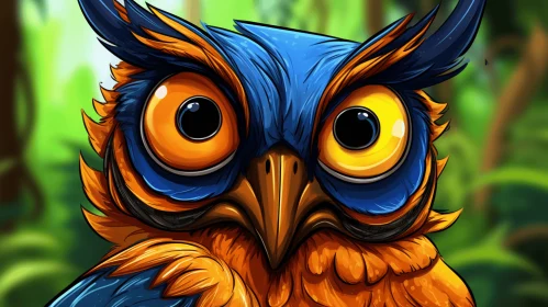Colorful Cartoon Owl in the Forest