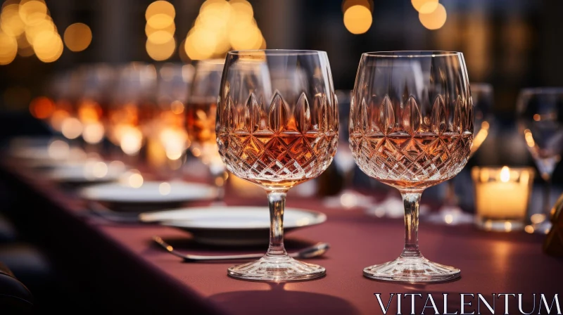 Exquisite Cognac Glasses on Burgundy Tablecloth AI Image