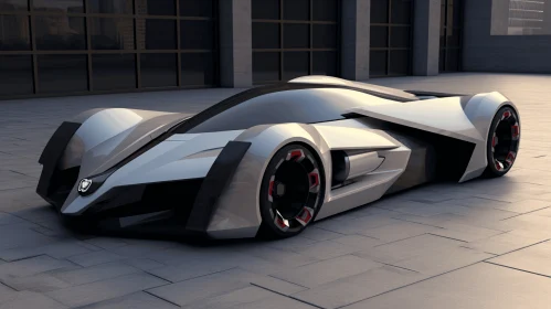 Futuristic Car in front of Building | Energetic and Bold Design