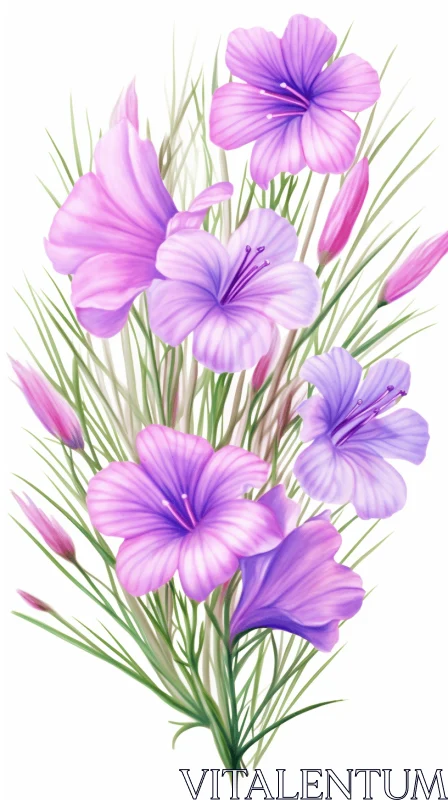 Purple Flowers Vector Illustration: A Fusion of Realism and Stylized Artistry AI Image