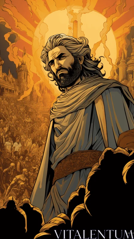 Jesus Standing Before an Empty Cliff - Detailed Comic Book Art AI Image