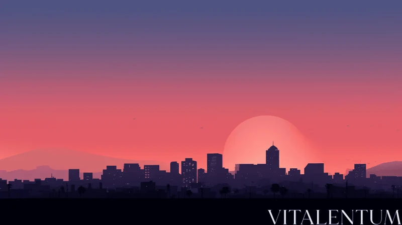 City Silhouette at Sunset: Neo-Geo Minimalism AI Image