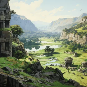 Ancient Ruins and Scenic Beauty: A Captivating Painting