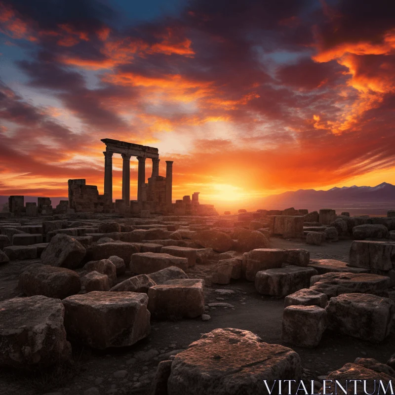 Captivating Mystery: Sunset Ruins, Dramatic Colors AI Image