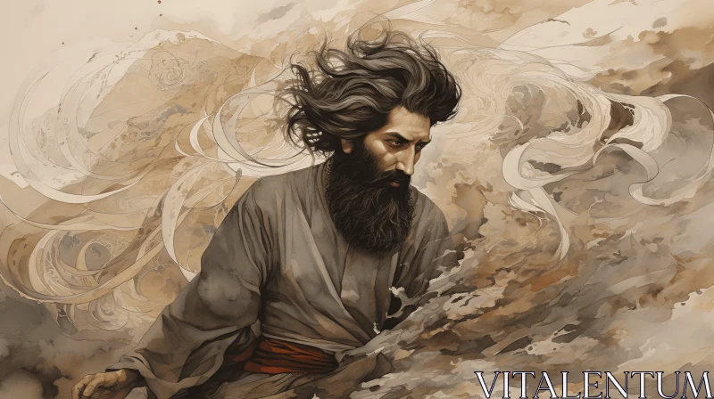 Captivating Painting of a Bearded Man in Epic Fantasy Style AI Image