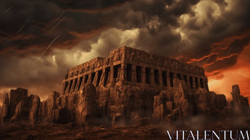 Dark Skies and Ancient Stone Structure: A Mesopotamian-inspired Apocalyptic Vision AI Image