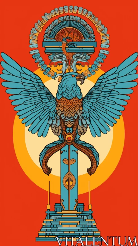 Divine Encounter: Ancient God, Great Eagle, and Mystic Bird in Swordpunk Style AI Image