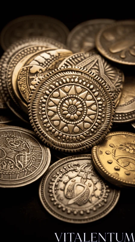 Intricate Steampunk-Inspired Coins | Ancient World Stock Photo AI Image