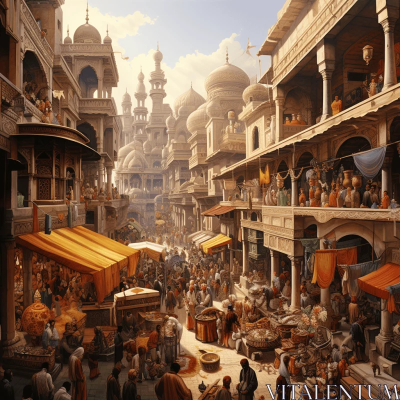 Realistic Marketplace in Ancient City | Hindu Art and Steampunk Influences AI Image