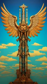 Surrealism Art: Detailed Eagle Sword in Mesopotamian Style