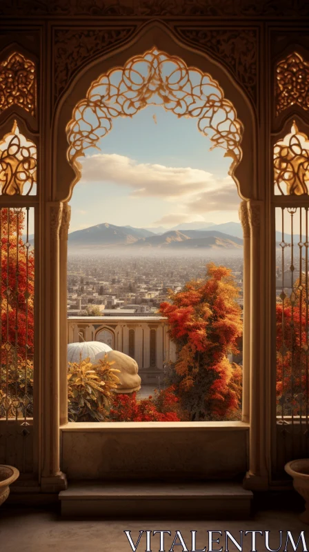 Breathtaking Indian Palace Window: Ottman Architecture and Cityscape Fusion AI Image