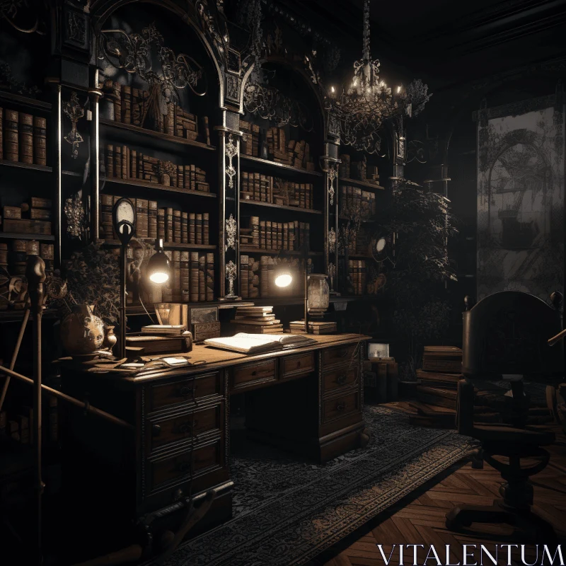 Ethereal Antique Bedroom Library in Unreal Engine 5 Style AI Image