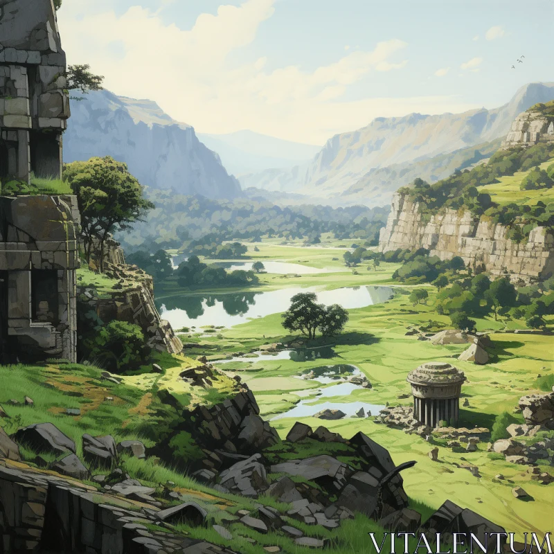 Ancient Ruins and Scenic Beauty: A Captivating Painting AI Image