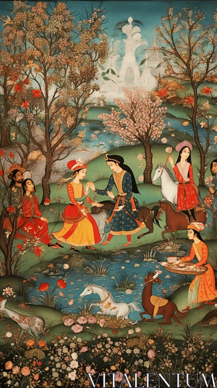 Whimsical Persian Clothing Painting in Romantic Scenery - Artistic Masterpiece AI Image