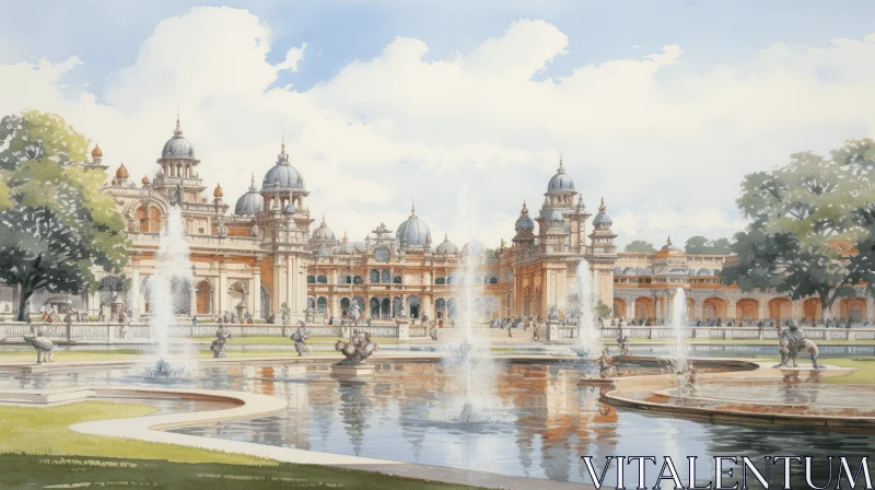 Captivating Palace Painting with Detailed Fountain | Architecture/Design AI Image