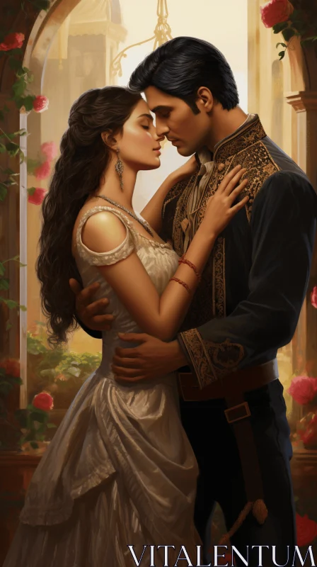Passionate Kiss in a Fantasy Setting | Romantic Artwork AI Image