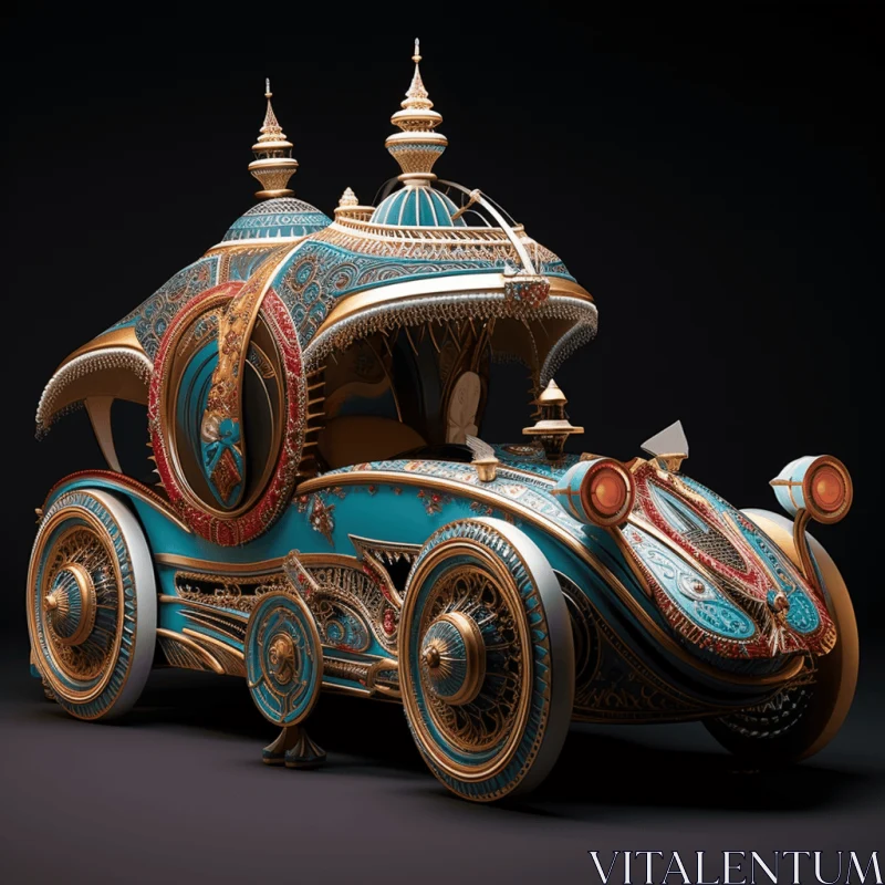 Exquisite Blue Fantasy Automobile with Elaborate Carvings AI Image