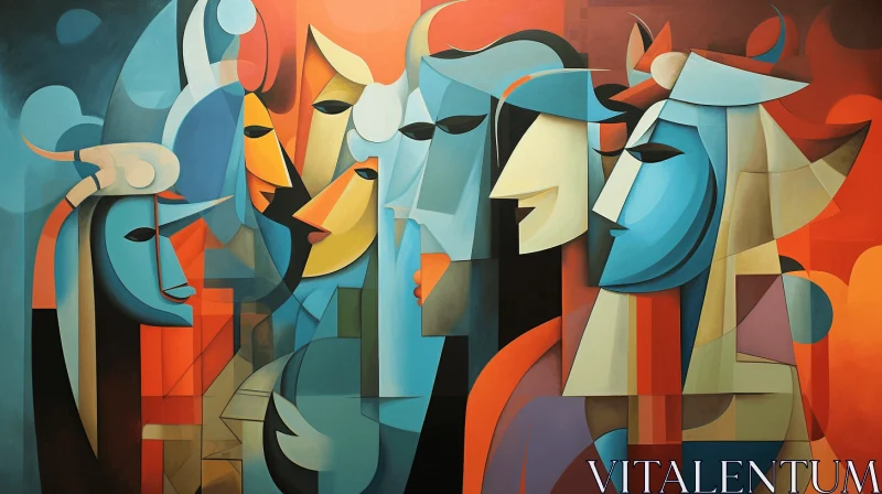 Captivating Abstract Painting of People in Neocubist Style AI Image