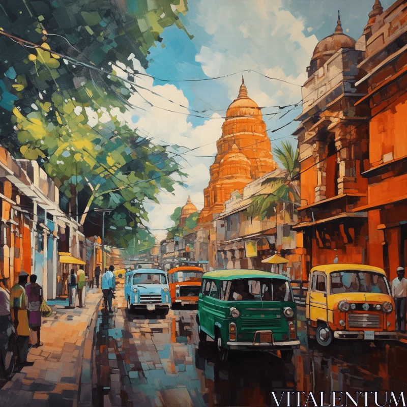 AI ART Captivating Painting of a Vibrant City Street | Hindu Art Inspired