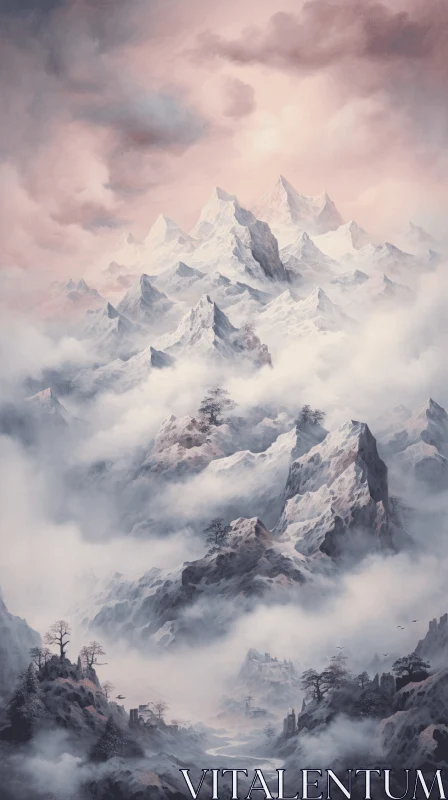 Majestic Mountain Range Painting by Tomasz Kast | Hyper-Detailed Realism AI Image