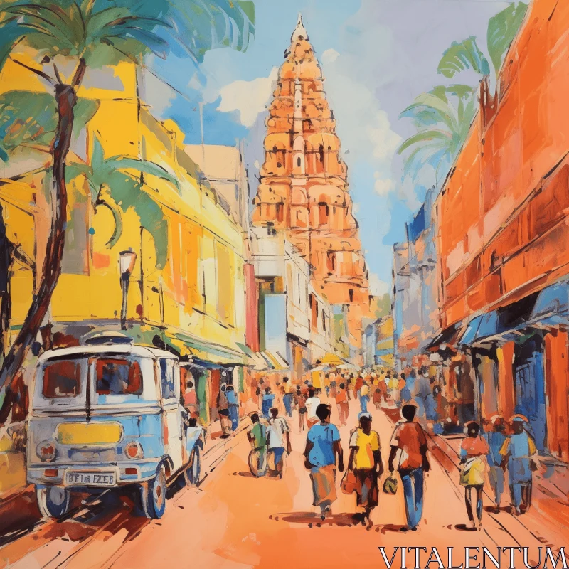 Captivating Oil Painting of an Indian City - Street Decor AI Image