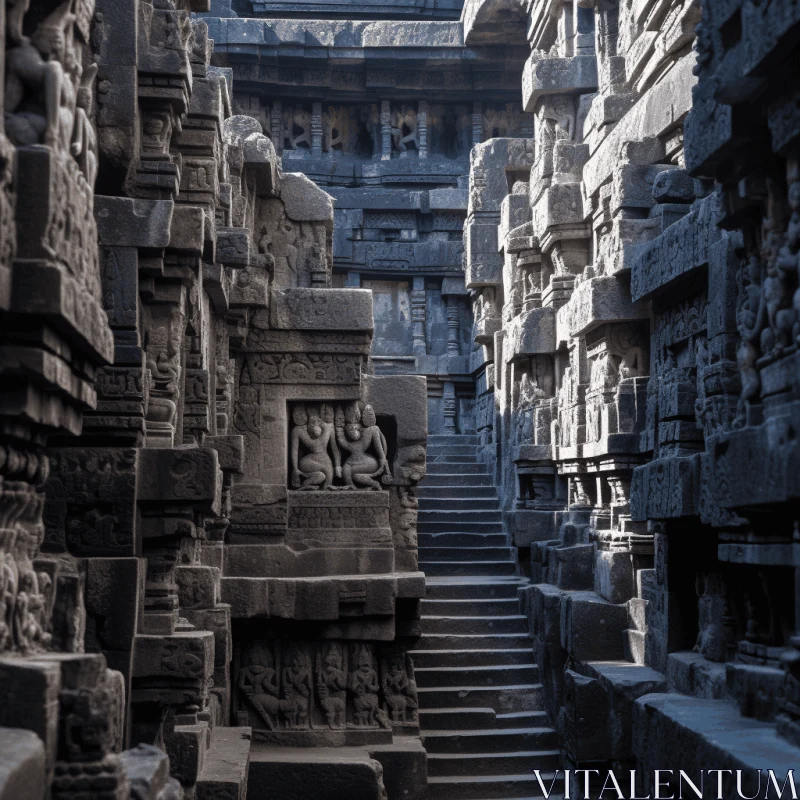 Intricately Sculpted Stone Stairs in Hindu Art and Architecture AI Image
