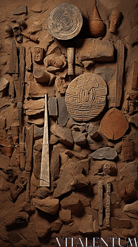 Ancient Stone Wall with Pre-Columbian Art | Carved Surfaces | Wood AI Image