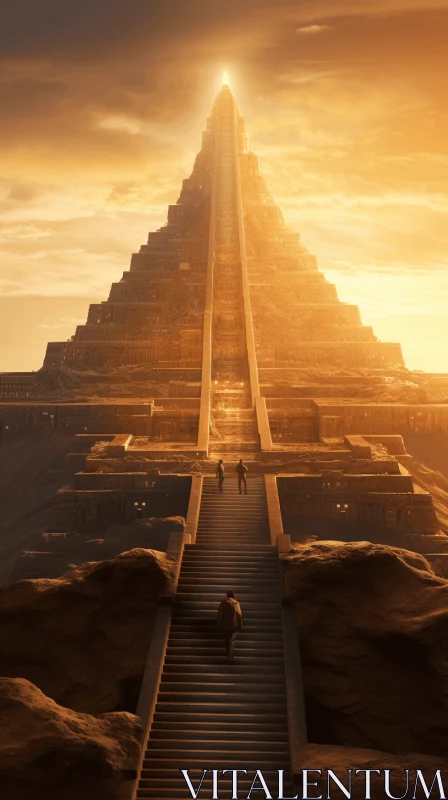 A Captivating Ancient Pyramid Scene with Epic Fantasy Elements AI Image