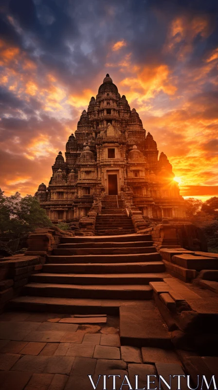 Captivating Hindu Temple at Sunset: Exotic Architecture in a Romantic Setting AI Image