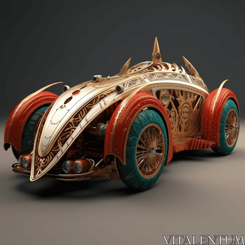 Exquisite Copper and Bronze Car: Intricate Illustrations and Egyptian Influences AI Image