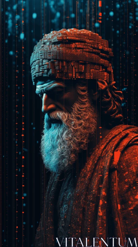 Captivating Portrait of a Man with Turban and Beard | Retro-Futuristic Cyberpunk Art AI Image