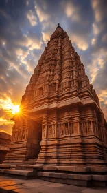 Sunset at a Majestic Indian Temple: A Captivating Display of Architecture