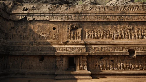 Ancient Temple with Intricate Cave Carvings | Detailed Crowd Scenes
