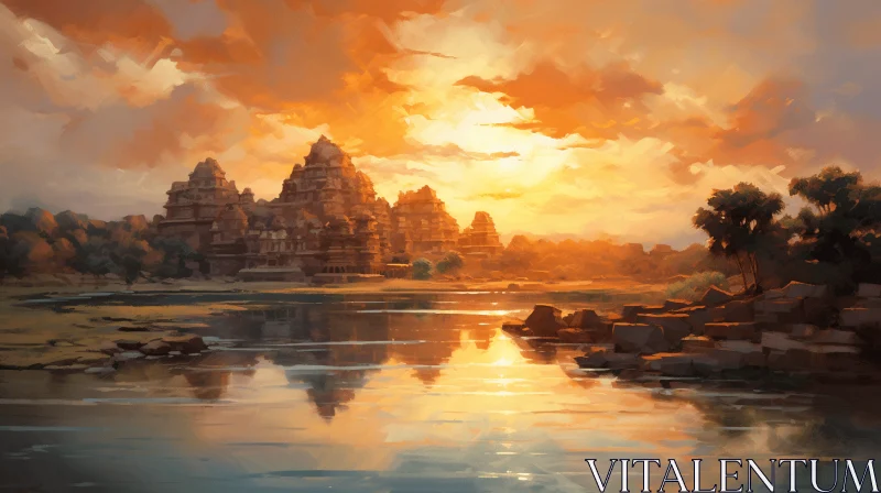 Enchanting Asian Style Painting: Ancient Palace, Epic Landscapes, Romantic Riverscapes AI Image