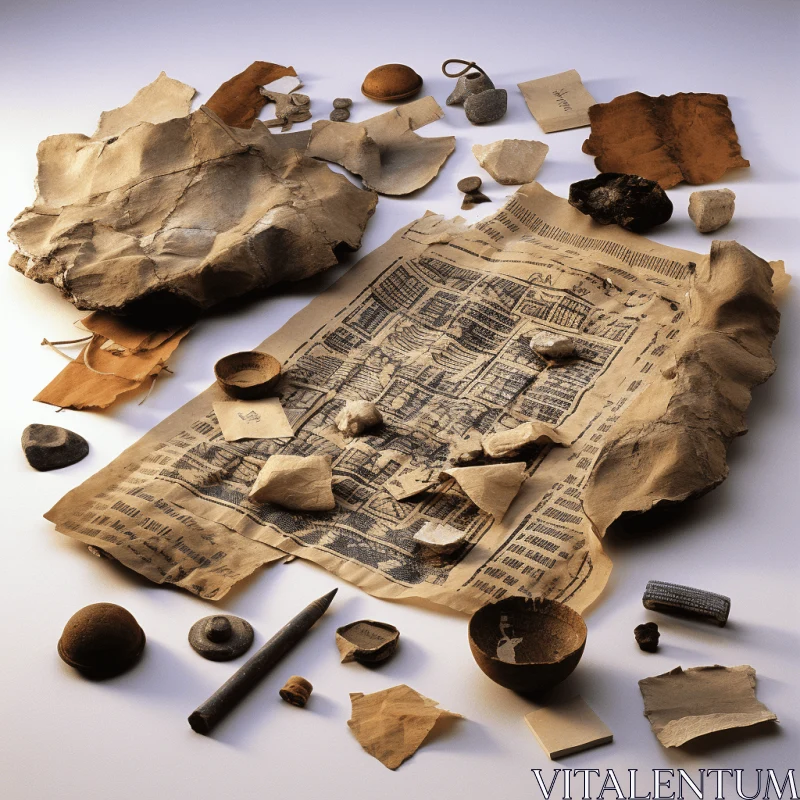 Ancient Items on Paper: A Deconstructed Mushroomcore Composition AI Image