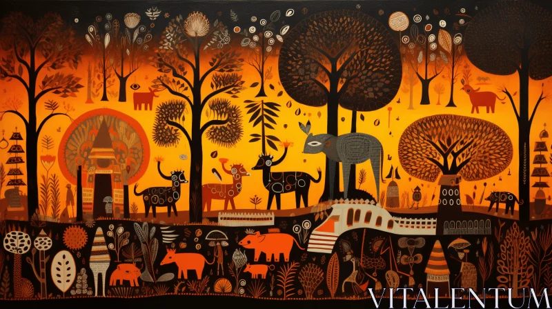 Captivating Animals in Forest Painting | Rural Life Celebration AI Image
