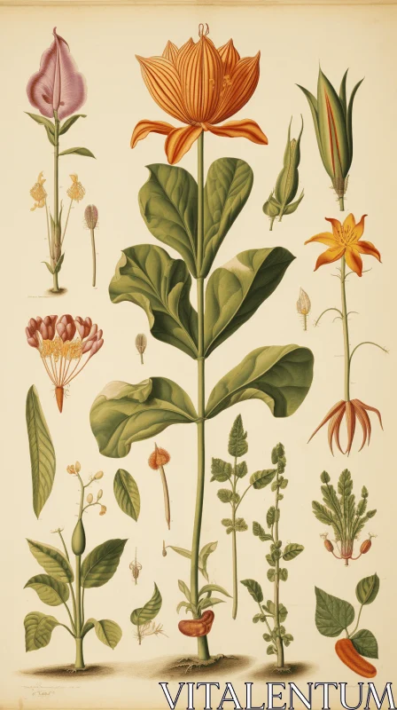 Captivating Botanical Illustration of a Vibrant Orange Flower AI Image