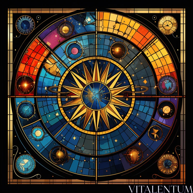 Captivating Stained Glass Astrological Clock with Planets and Stars AI Image