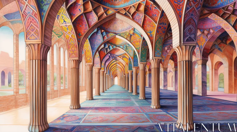 Vibrant Colored Arches: Mesopotamian-Inspired Art Painting AI Image