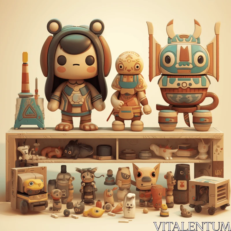 Captivating Display of Toy Figurines and Dolls on a Shelf AI Image