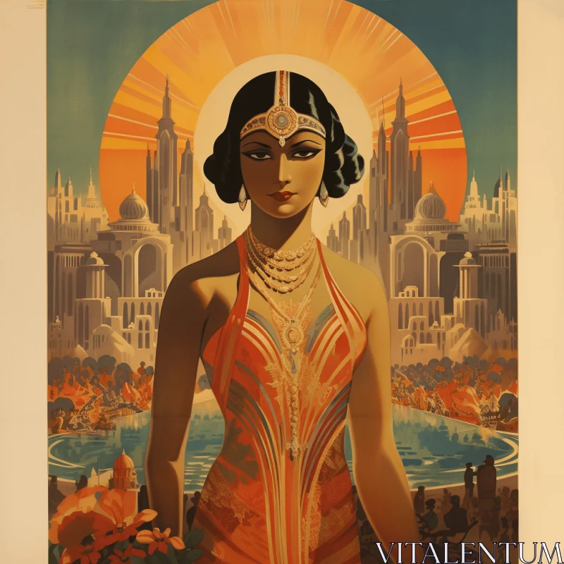 Captivating Woman in Orange Dress Poster - Exotic Oriental Inspired Artwork AI Image