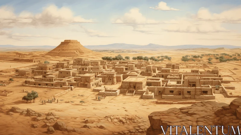 Ancient Mesa City Illustration: Watercolor Landscape of Apache Village in the Desert AI Image