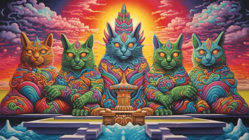 Colorful Psychedelic Cat Artwork | Illusion of Three-Dimensionality